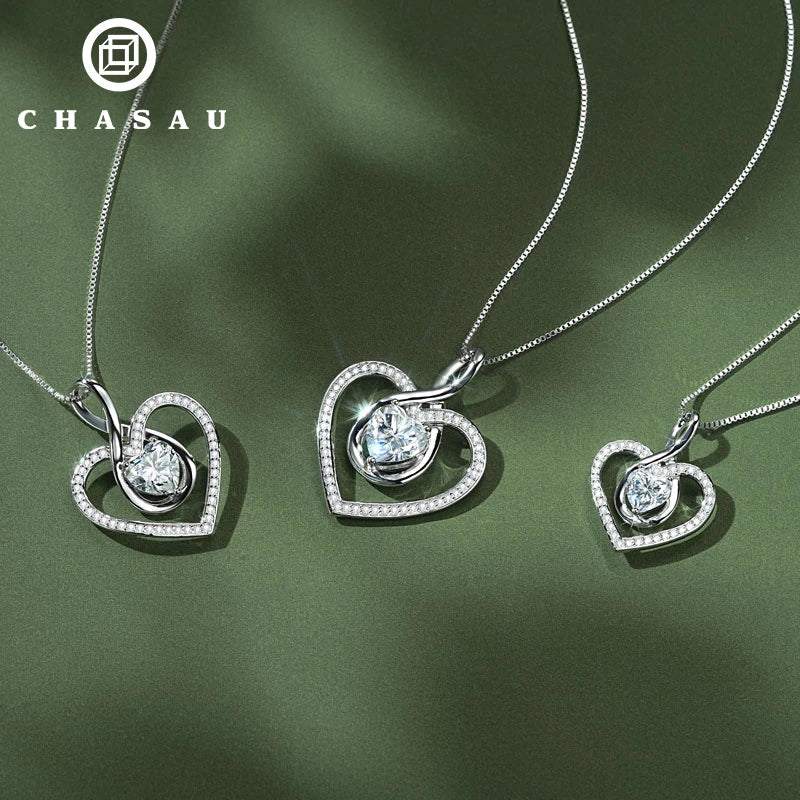 NEW DESIGNED 1CT 2CT 3CT FULL Moissanite Diamond 925 Sterling Silver Cluster Wedding Heart Love Pendant NECKLACE