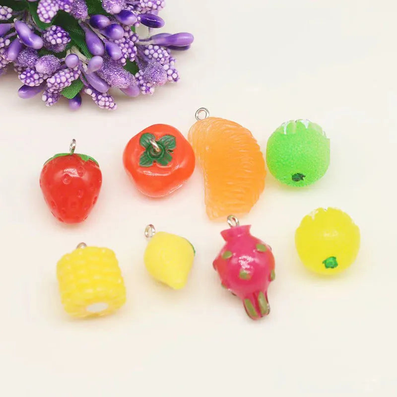 JC Crystal Wholesale Cute Fruit Designs Mini Resin Charms with Hook Diy Resin Keychain Charms