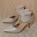 Bride White Wedding Dress Shoes Heel Pearl Strap