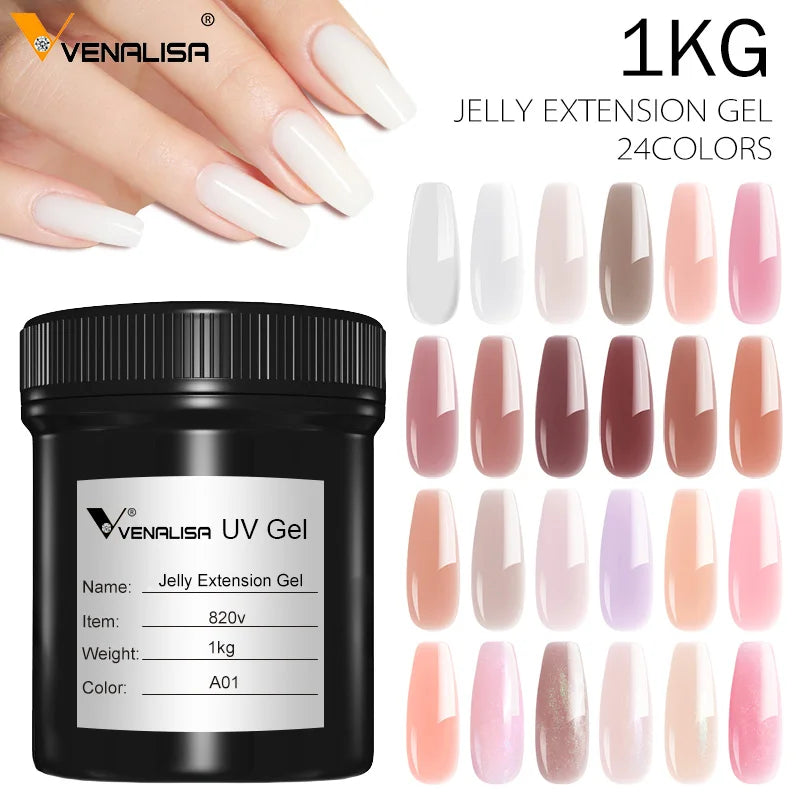 VENALISA 1KG Jelly Gel OEM Private Logo Nail Art French Nail Construction Gel UV/LED Nail Extension Hard Poly Camouflage Gel MegaBDM