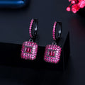 Full Black Gun Gold Plated Green Square CZ Dangling Drop Round Huggie Hoop Earrings for Women New Trendy Party Jewelry