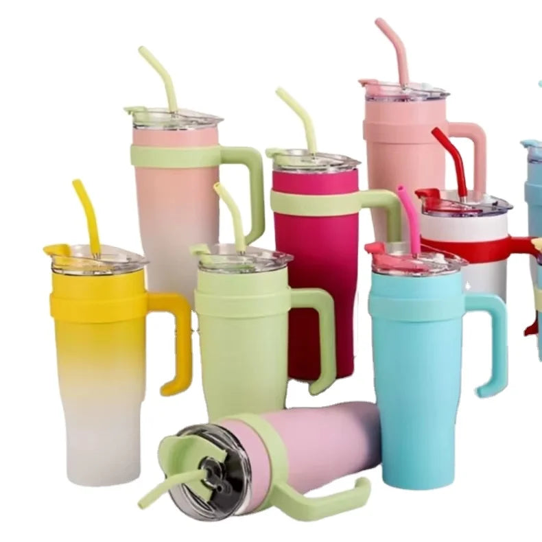 Hot Selling Large Capacity 40oz/1200ML Portable Car Stainless Steel Insulated Cup With Handle and Straw