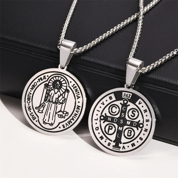 Saint Benedict Charm Necklace Custom Corrosion Enamel Pendant Necklace