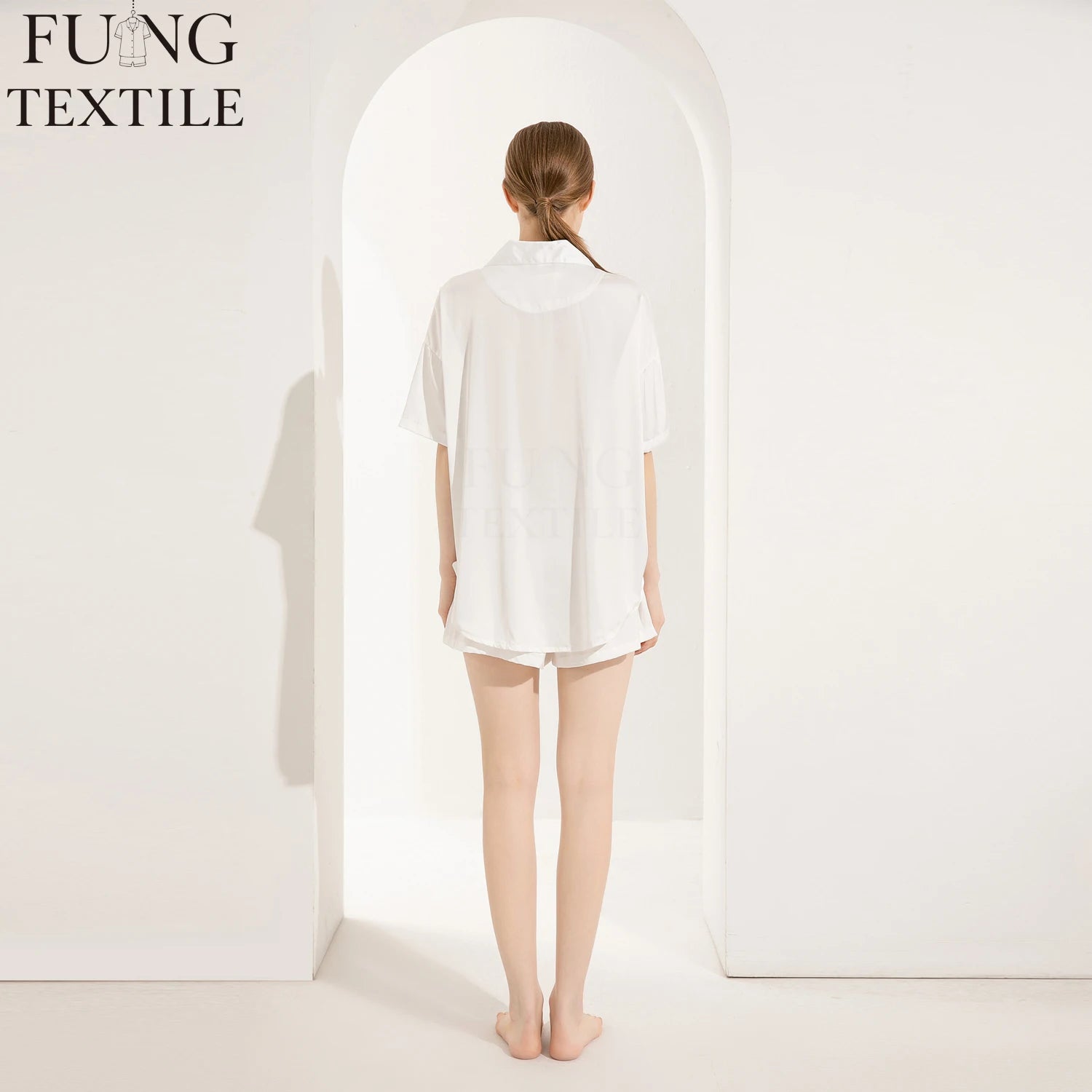 FUNG 6035  Luxury Women Pajamas Set  2024 Newest Short Sleeve Satin Pajama Set  Oversize Sleepwear With Pocket Fashion