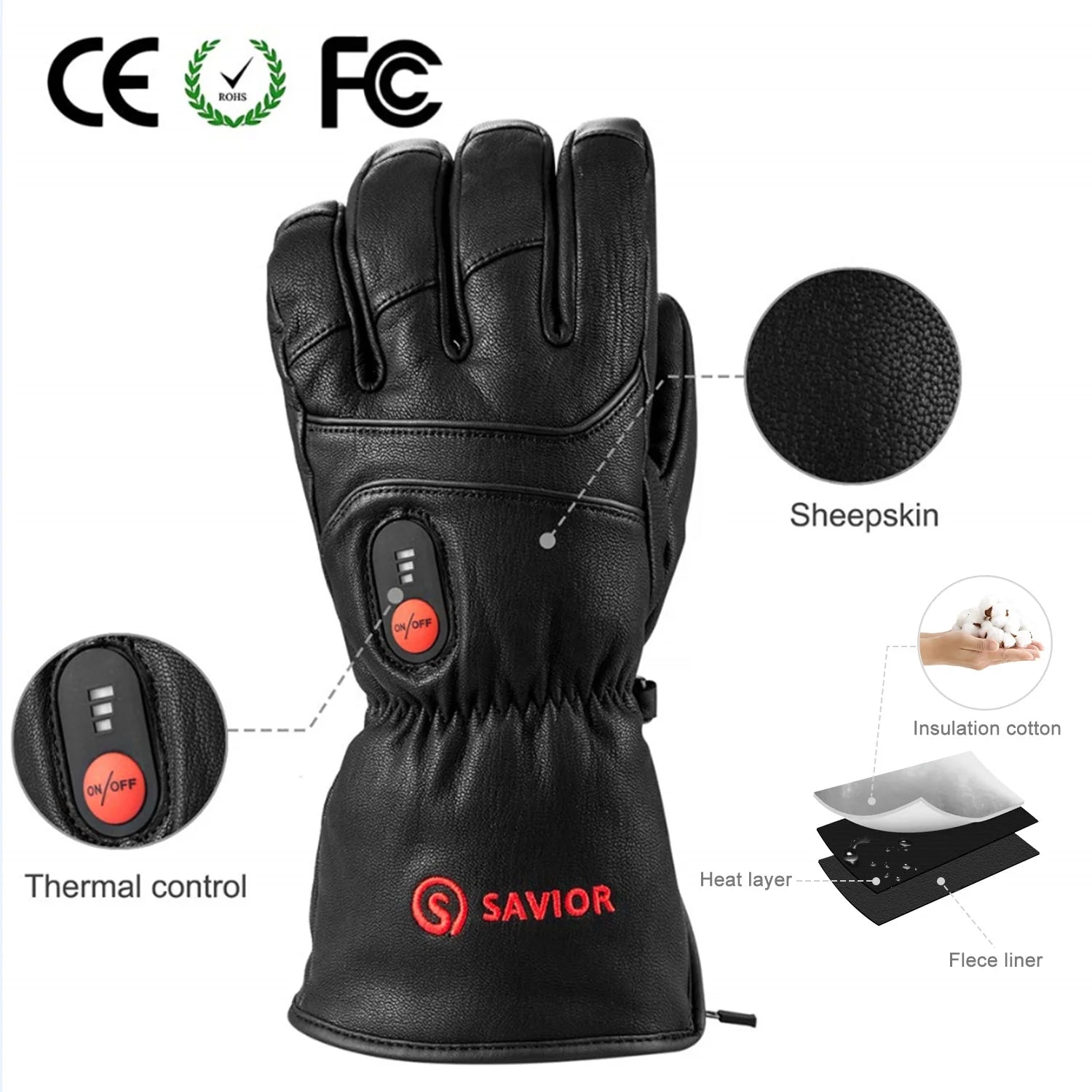 Waterproof Leather Self Heating Touchscreen Compatible Adjustable Wrist Strap Thermal Unisex Winter Ski Gloves