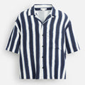 Mens Short Sleeve Button Down Shirt Hawaiian Style Casual Summer Striped Shirts Patchwork Hawaiian Print Beach Tops Shirts