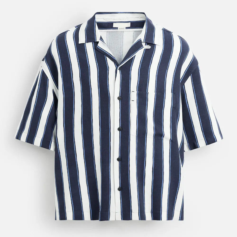 Mens Short Sleeve Button Down Shirt Hawaiian Style Casual Summer Striped Shirts Patchwork Hawaiian Print Beach Tops Shirts