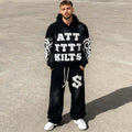 Custom Streetwear Acid Wash Flared Tracksuit Applique Embroidery French Terry Oversized Sweatpants and Hoodie Set