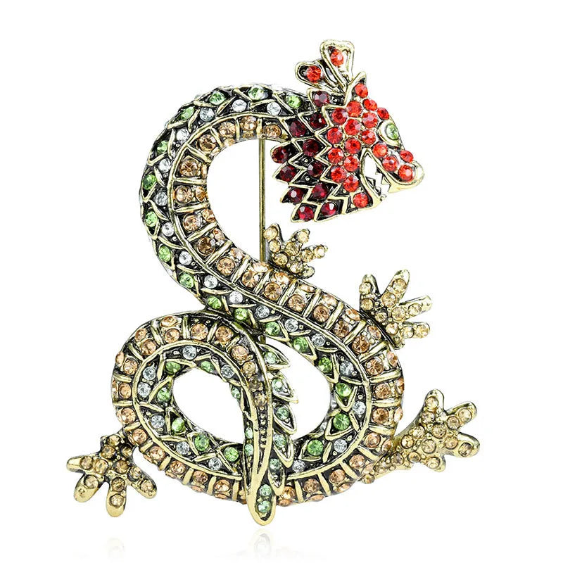 Original Exaggerated Exquisite Retro Diamond-encrusted Chinese Dragon Brooch Alloy Animal Brooch