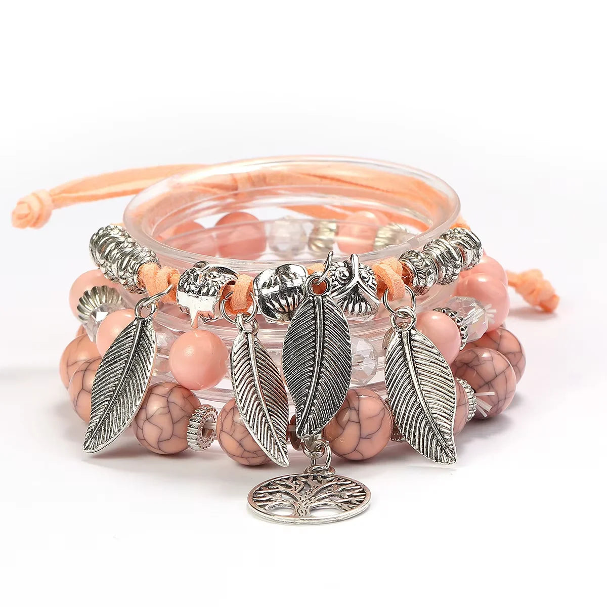 Wholesale Fashion Boho Jewelry Stackable Crackle Owl Bead Four Leaf Pendant Kit De Fabrication De Bracelet
