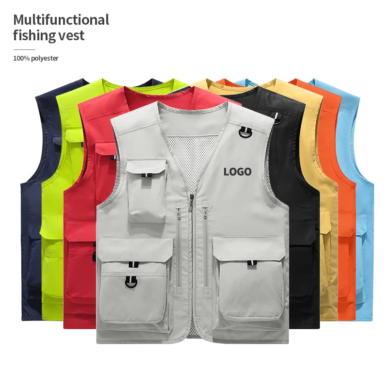 Custom Outdoor Multiple Pockets Zipper Work Utility Fishing Vest Men