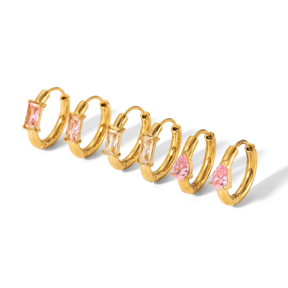 Nabest Women's Trendy Gold-Plated Geometric Huggie Earrings Waterproof Stainless Steel with Pave CZ Zircon Charm Hoop Jewelry