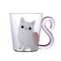 Cute Creative Animal Cat Borosilicate Glass Tea Milk Coffee Cup With Tail Handle