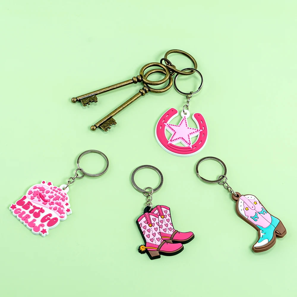 Budget-Friendly Cowboy Keychain Bead Chain Adorable Western Style Boot Hat and Horse Charm Lightweight and Durable for Kids