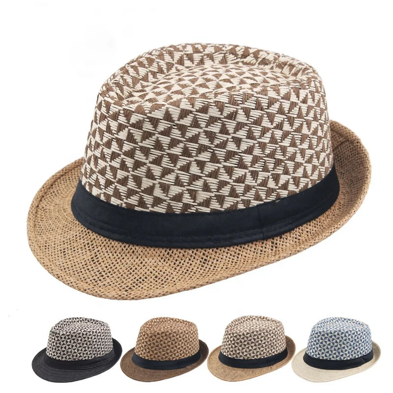 Unisex Summer Straw Hat Men Women Outdoor Beach Sunshade Plain Pattern Panama Style Cowboy Image Paper Weave Visor for Adults