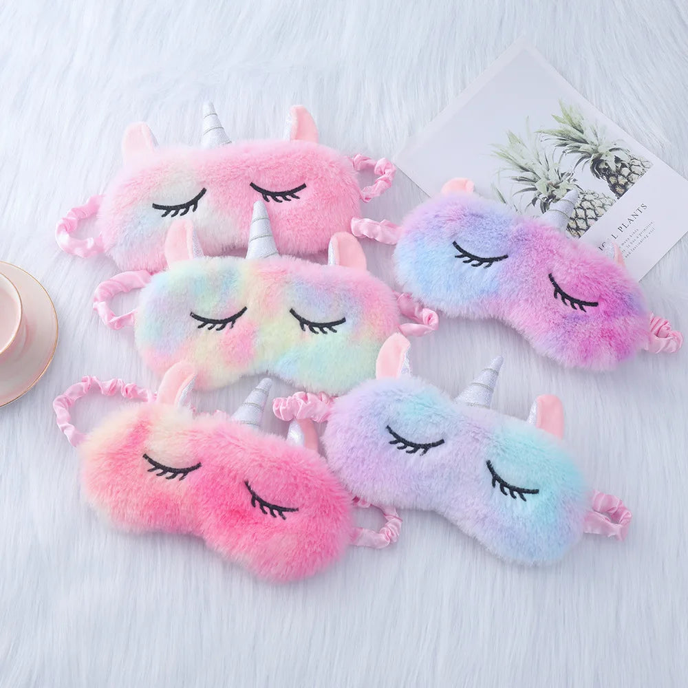 Plush Animal Unicorn Sleeping Mask Cute Horn Soft Fluffy Plush Blindfold Funny Novelty Animal Sleep Mask Eye Cover Eyeshade