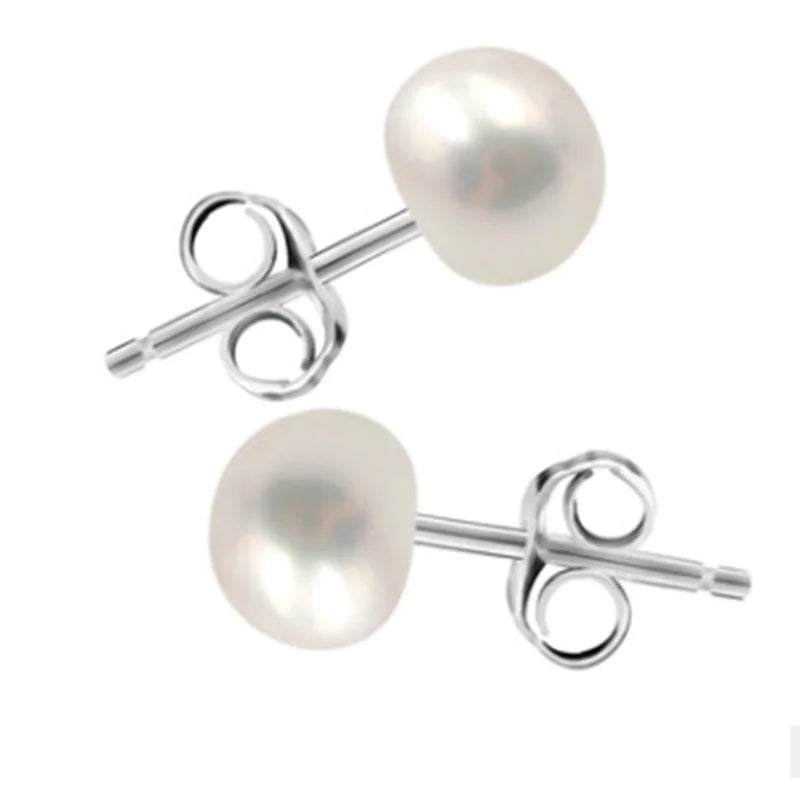Freshwater Pearl White Button Stud Earrings 925 Sterling Silver Trendy Freshwater Pearl Stud Earrings for Wedding Party Gift