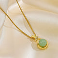 Wholesale Blessing Bag Green Stone Jade Pendant Stainless Steel Box Chain Necklace