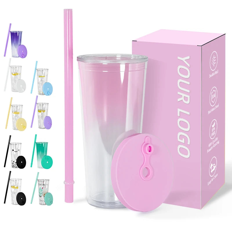 Reusable Boba Cup 100% Leak Proof 24oz Aesthetic Flower Iced Coffee Cup Double Wall Reasuble Tumbler