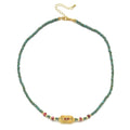 Fashion Retro Natural Turquoise Bead Necklace Rice Beads Choker Gold Plated Eye Pendant Necklace Jewelry for Women