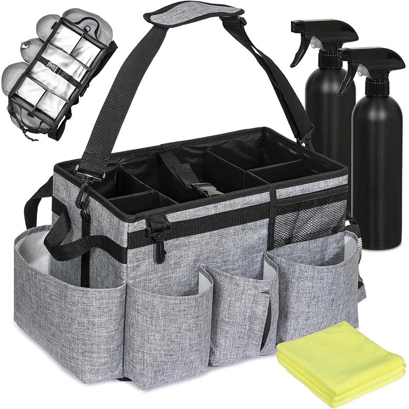 Wearable Reusable Portable Polyester Fashion Summer Cleaning Bag Zipper Closure Adjustable Strap Professional Cleaning Supplies