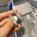 Trendy C-shaped Full square Diamond White Zircon Luxury Jewelry Earrings for Women