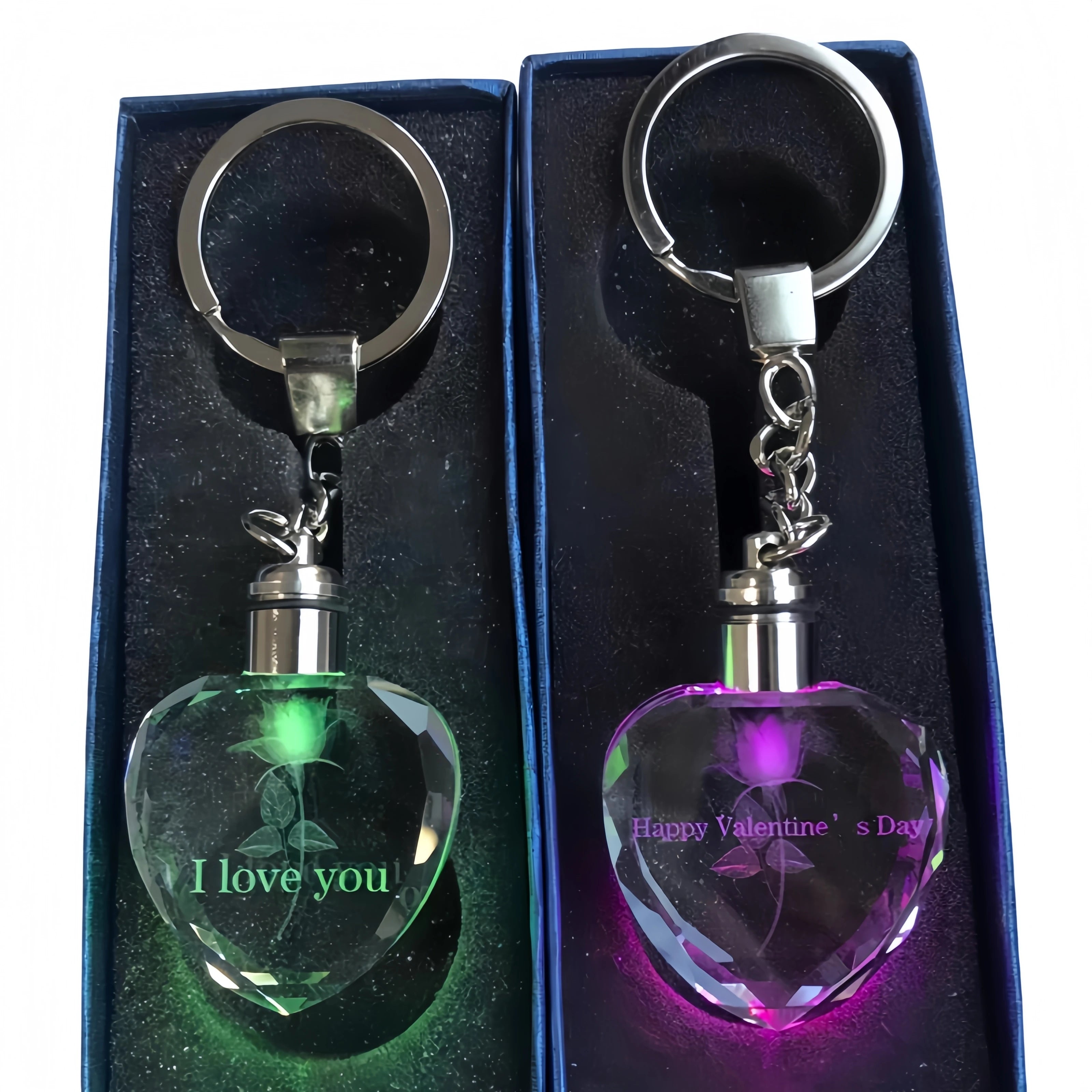Crystal 3D Laser Engraved LED Quartz Crystal Keychain-Portable Promotion Gift