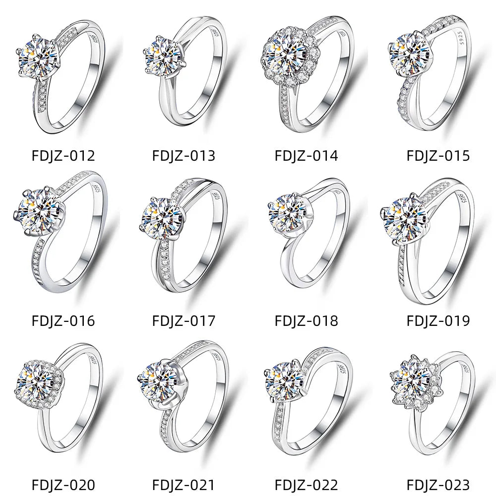 New Arrival 925 Silver Original 1 Ct Brilliant Cut Pass Diamond Test D Color Moissanite Engagement Ring for Women Fine Jewelry