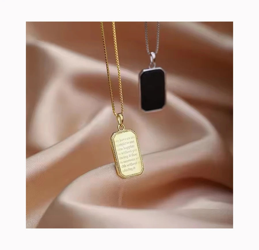 GT Simple Black Square Pendant Necklace Gold Silver Color Thin Clavicle Chain Fashion Square Initial Letter Necklace for Women