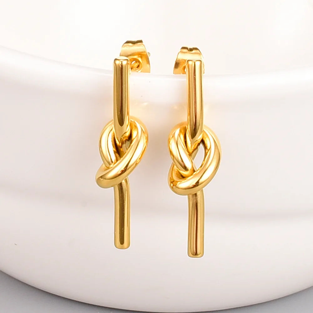 Wholesale 18K Gold Titanium Steel 316L Stainless Steel Earrings Knotted Design Trendy Lady's Style Gifts Weddings Engagements