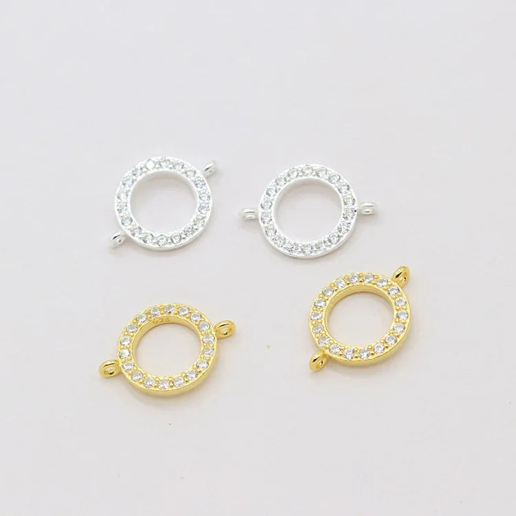 10mm Zircon Charm 925 Sterling Silver CZ Pave Round Connectors for Bracelet Necklace Finding