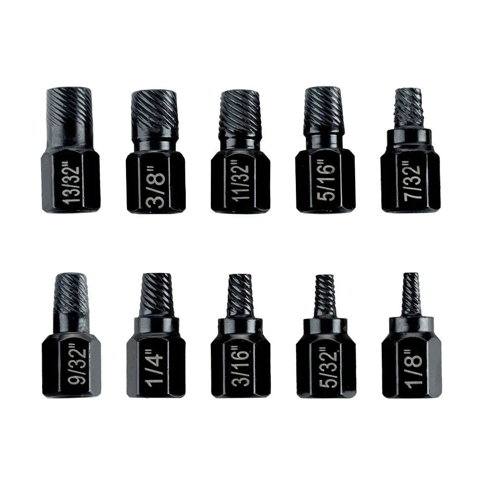 10-Piece Bolt Screw Remover Set Nut Extractors and Damaged Heads Including Hexagonal Bolts and Essential Removal Tools