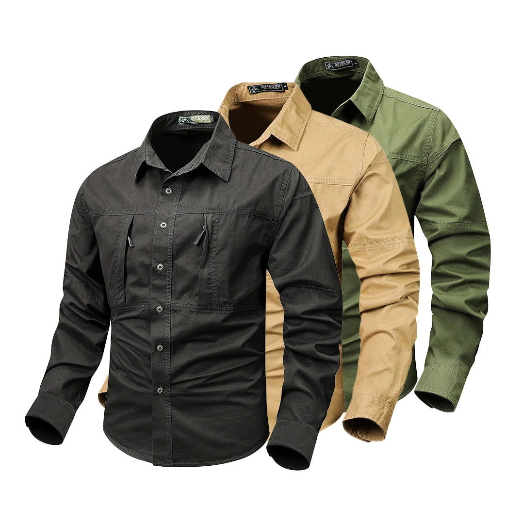 Men 100%cotton Casual Shirt Twill Canvas Fabric Pockets Tactical Shirt
