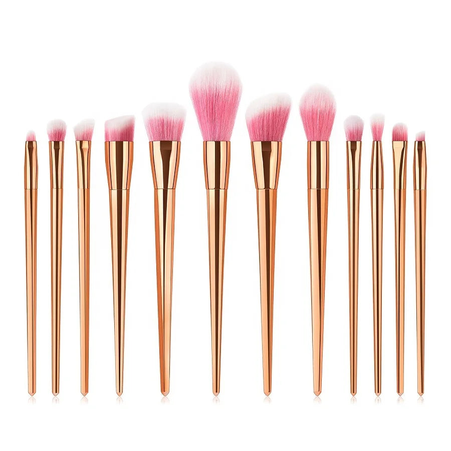 High Quality Rose Gold Makeup Brush Set 12Pcs Synthetic Hair with Metal for Concealer and Face Shaving Low MOQ