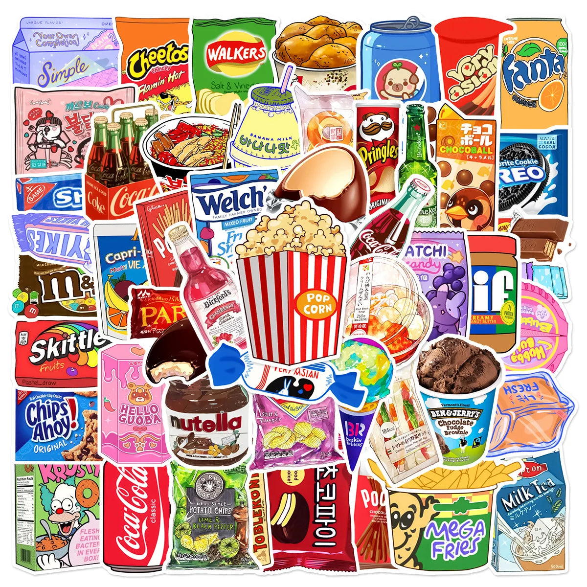 50Pcs Snacks Graffiti Decorative Stickers Label for Suitcase Laptop Bike Guitar Scrapbook Skateboard Waterproof Sticker