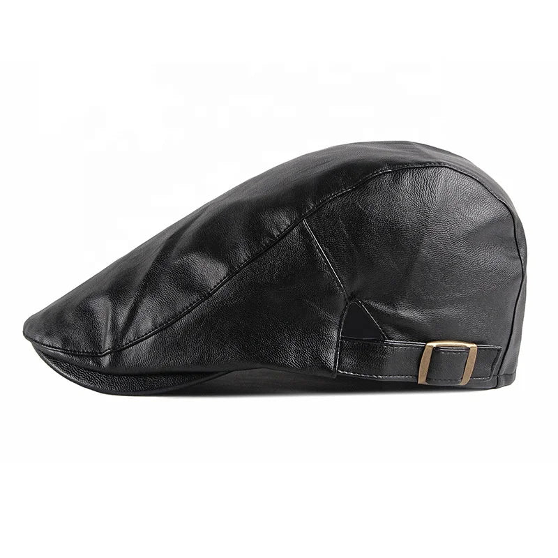 MIO Wholesale Fashion Plain Color Newsboy Cap Ivy PU Newsboy Leather Beret Unisex Newsboy Flat Top Hat