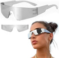 2025 Fashion Futuristic Mirrored Sunglasses Women Men Designer 90s One Piece Custom Semi Rectangle Sun Glass