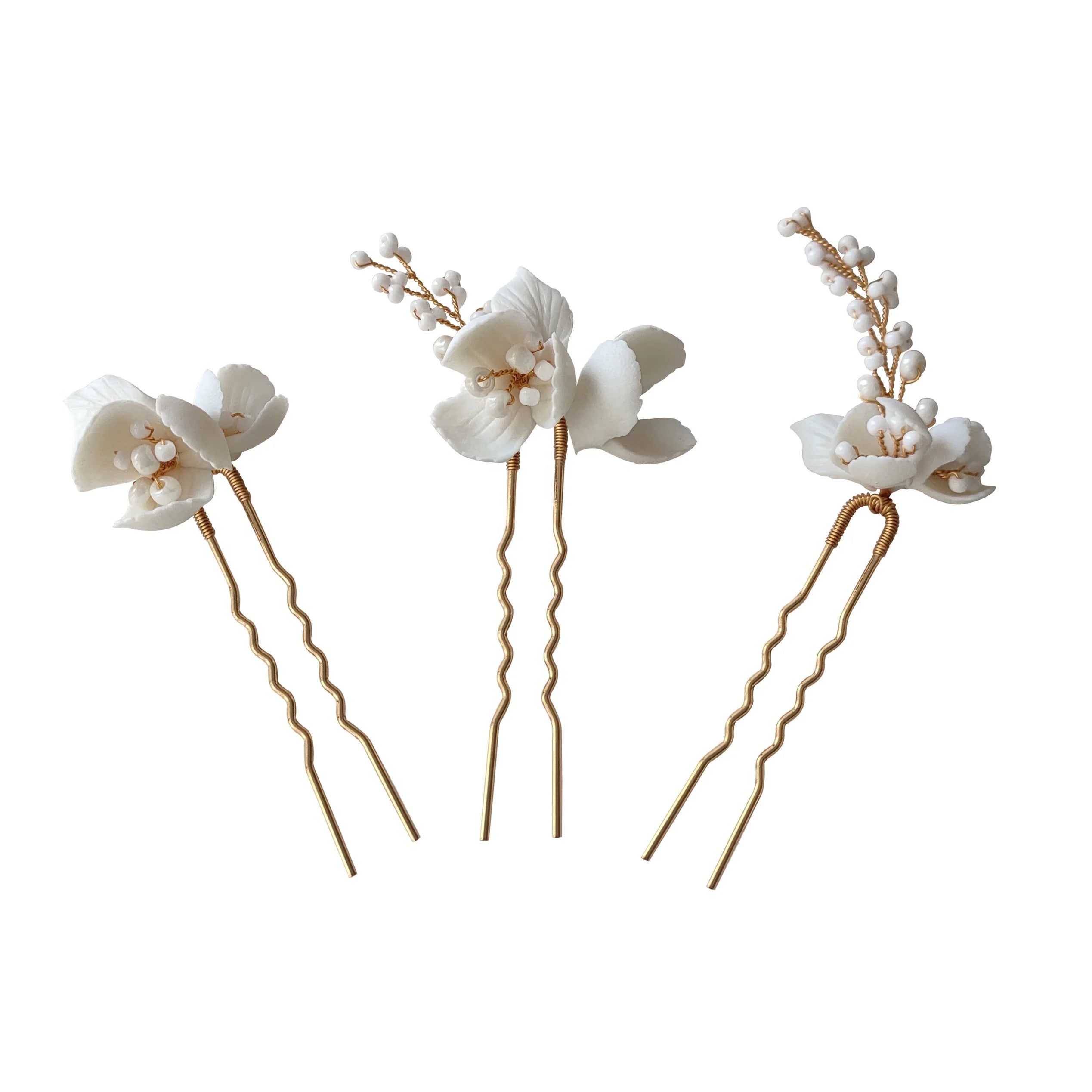 Handmade Ceramic Clay Floral Hair Pin Earring Set Elegant Wedding Gift for Flower Girls Garden Brides Unique Hair Clips