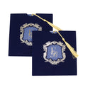 Fantastic DIY Luxury Gold Foil Velvet Pocket Wedding Invitation Card Navy Blue Paper with Tassel Handmade Music & Angel Style