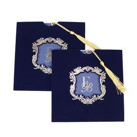 Fantastic DIY Luxury Gold Foil Velvet Pocket Wedding Invitation Card Navy Blue Paper with Tassel Handmade Music & Angel Style