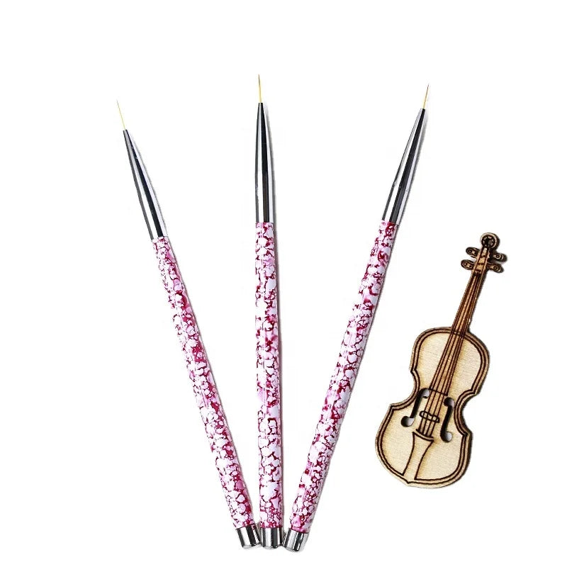 Wholesale Socheal 3Pcs/UV Gel Liner Brush Set Nail Art Colorful Marble Handle Drawing Painting Brush