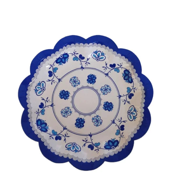 Wholesales 7 Inch 18cm Blue and White Porcelain Style Sinicism Unique Food Level Paper Party Plate