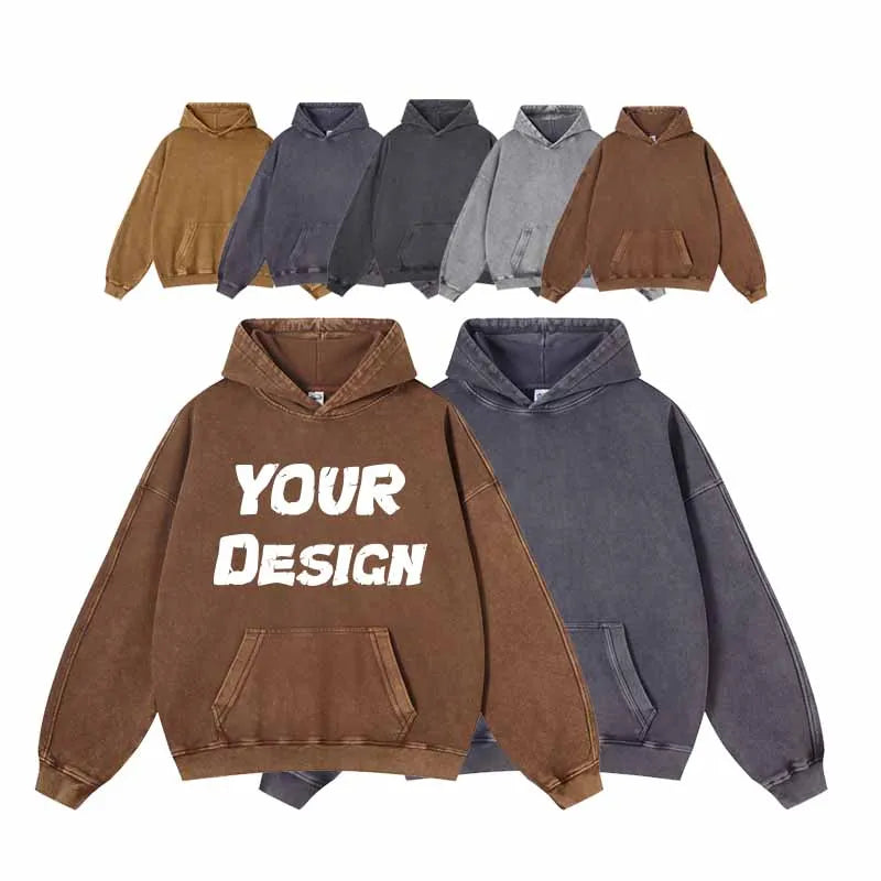 Autumn and Winter Men'S Heavy 420G Fashion Washed Fleece  Pullover Custom  Printing Loose Hoodie