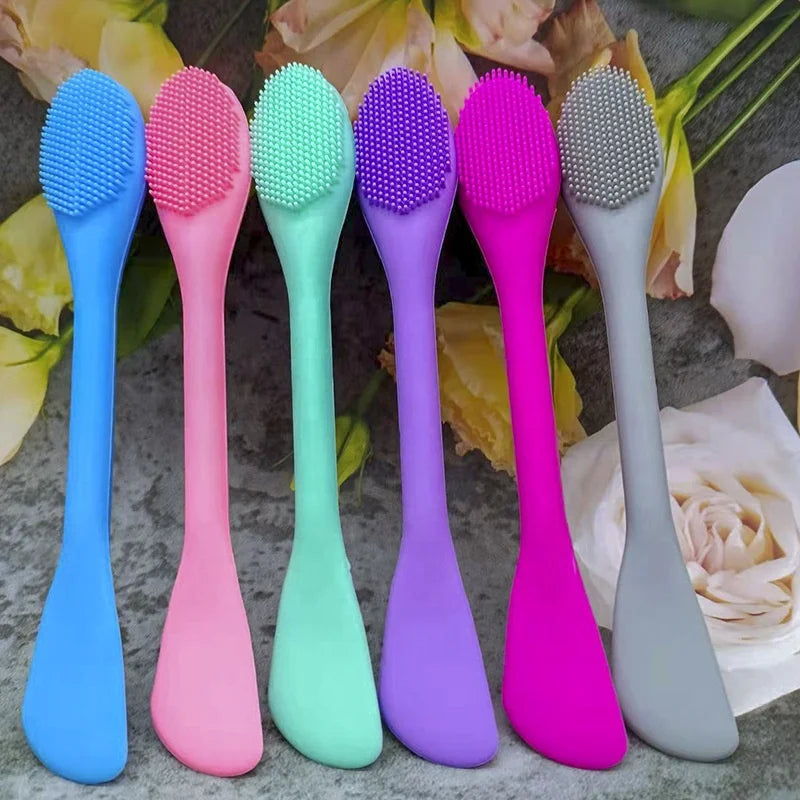 Double-Head Mini Custom Logo Reusable Facial Mask Brush Applicator with Silicon Head for Mud Clay Jelly Masks Facial Cleaning