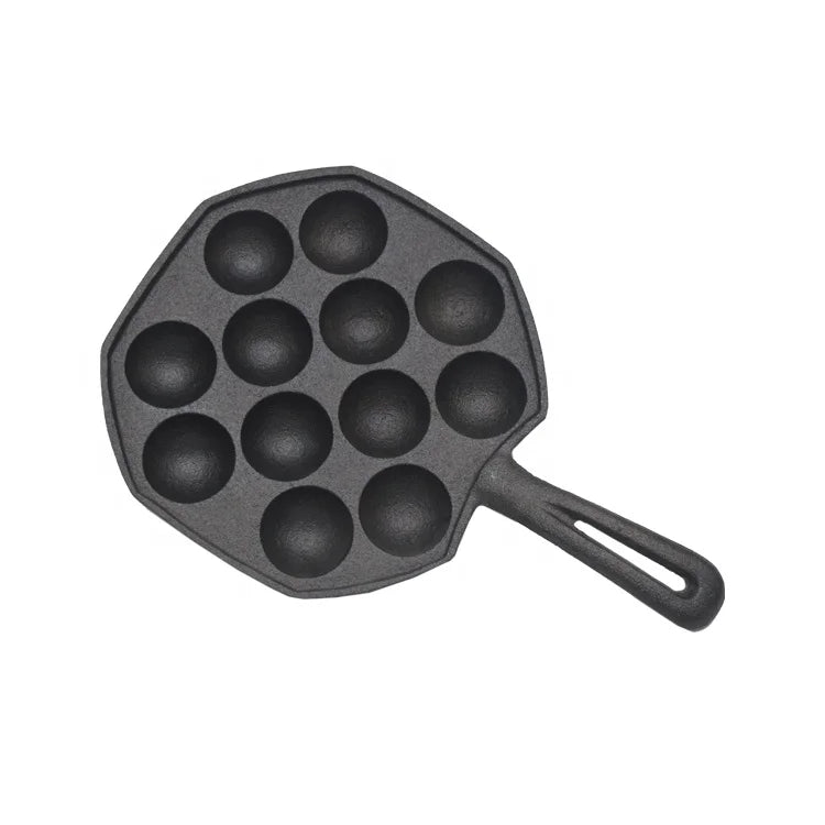 Stuffed 12 Holes Cast Iron Takoyaki Grill Pan Poffertjes Pan Octopus Balls Baker Cast Iron Muffin Pan