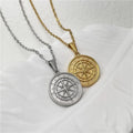 Vintage Trendy 18K Gold Plated Stainless Steel Compass North Star Pendant Necklace for Men-Nickel-Free Anniversary Engagement