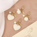 Elegant Pearl Heart Keychain Cute Round Ball Keyring Bag Pendant Accessories Metal Tag Waist Hanging Car Pearl Heart Keychain