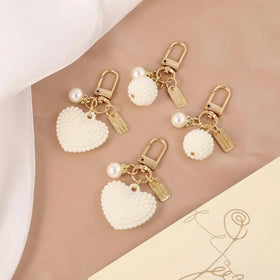 Elegant Pearl Heart Keychain Cute Round Ball Keyring Bag Pendant Accessories Metal Tag Waist Hanging Car Pearl Heart Keychain