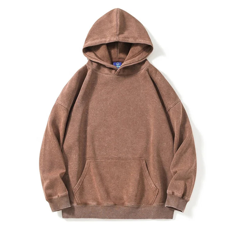 2025 330gsm Acid Washed Hoodie Wholesale Plain Hoodies Custom Brown Washed Hoodies