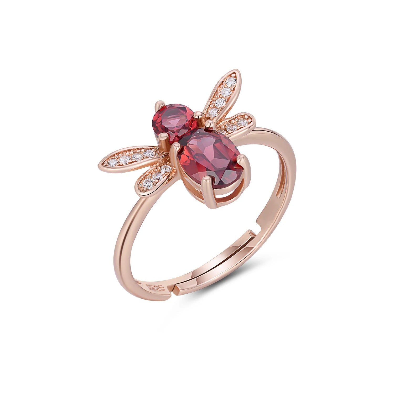 YBO Trendy Cute Bee Rose Gold Plated Sterling Silver Oval Cut Garnet Cubic Zirconia Adjustable Wedding Anniversary Party Rings